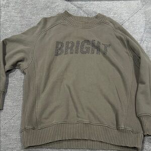 Aerie. Olive Green 'BRIGHT' Embellished Sweatshirt